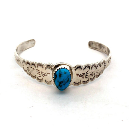 Navajo Jim Yazzie 925 Sterling Silver Turquoise Storyteller Open Cuff Bracelet