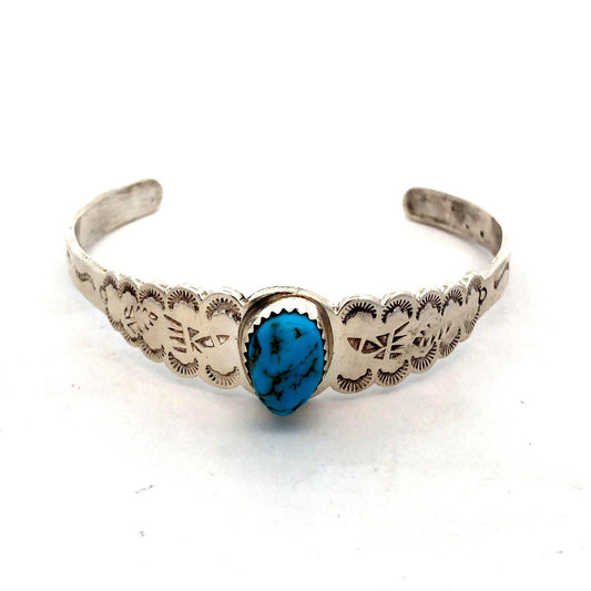 Navajo Jim Yazzie 925 Sterling Silver Turquoise Storyteller Open Cuff Bracelet