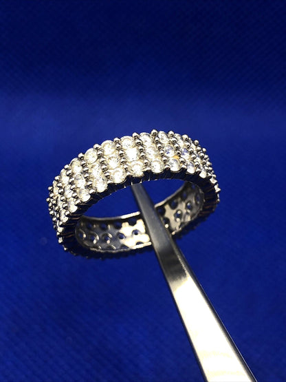 MEDA 925 Sterling Silver Cubic Zirconia Eternity Wedding Anniversary Band Ring
