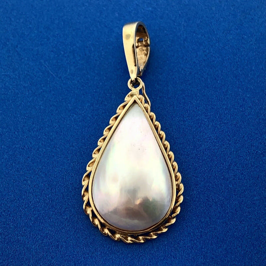 Vintage Designer 14k Yellow Gold 585 Teardrop Pearl Estate Pendant
