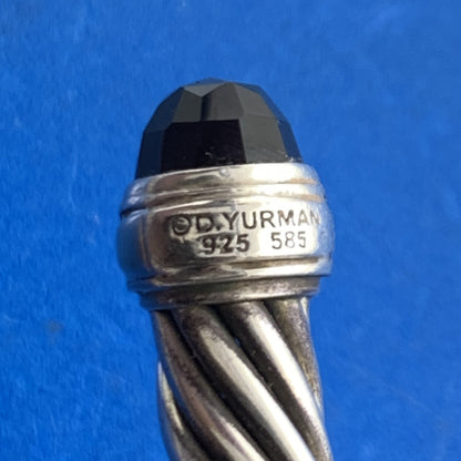 David Yurman 925 Sterling Silver 14K Gold Onyx Cable Classics Open Cuff Bracelet