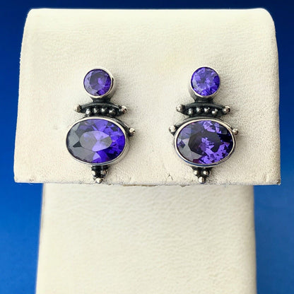 Designer 925 Sterling Silver Purple CZ Anniversary Stud Earrings