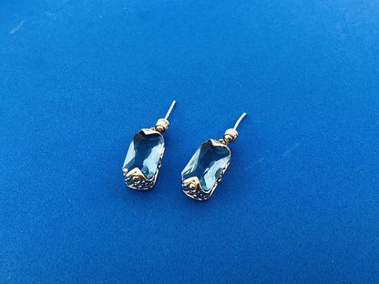Sterling Silver Rectangle Blue Topaz Bead Scroll Work Statement Drop Earrings
