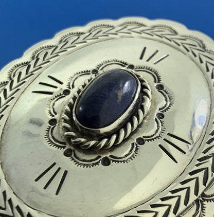 Native American 925 Sterling Silver Lapis Lazuli Oval Bolo Buckle Pendant