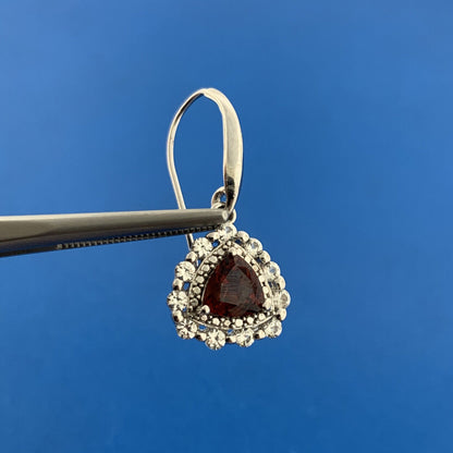 Designer PAJ Sterling Silver Garnet Diamond January Anniversary Dangle Earrings