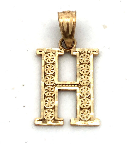Designer 10K Yellow Gold Letter Initial H Name Textured Monogram Pendant
