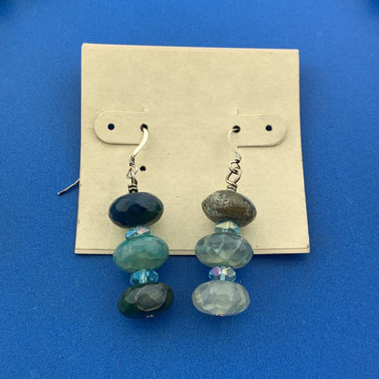 Artisan 925 Sterling Silver Agate Chalcedony Quartz Bead Necklace Earrings Set