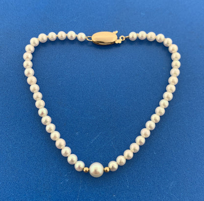 Vintage 14K Yellow Gold Hand Knotted Pearl June Anniversary Bridal Bracelet