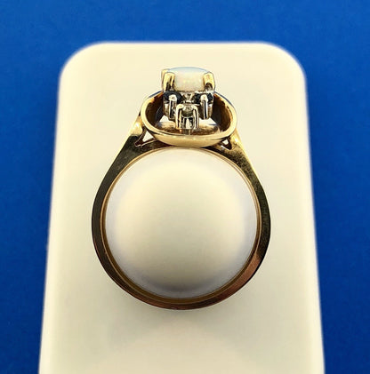 Retro 14K Yellow Gold Diamond Sapphire Opal Modernist Free Form Cocktail Ring