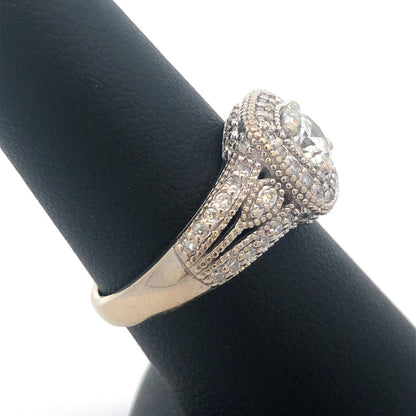 14k White Gold Diamond Engagement Ring with Diamond Halo