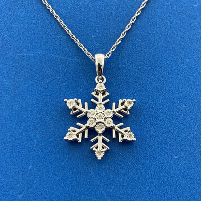 Desinger SUN 925 Sterling Silver Diamond Starburst Snowflake Pendant Necklace