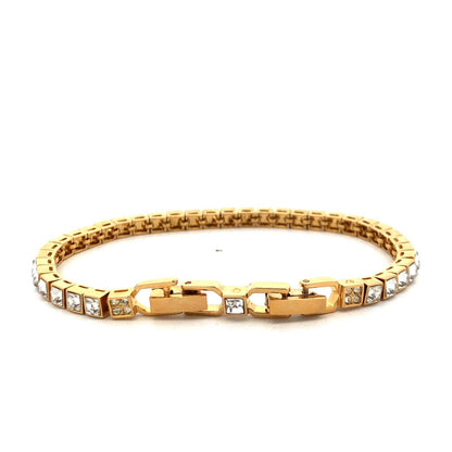 Swarovski Gold Tone Princess Cut Clear Crystal Statement Tennis Bracelet