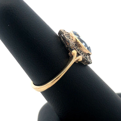 Vintage 925 Sterling Silver Gold Vermeil Oval Blue Cubic Zirconia Accented Ring