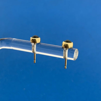 Vintage 18K Yellow Gold Green Glass Cabochon Petite Starter Stud Earrings