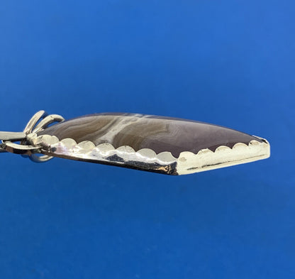 Artisan Sterling Silver Purple Banded Agate Quartz Statement Rectangle Pendant