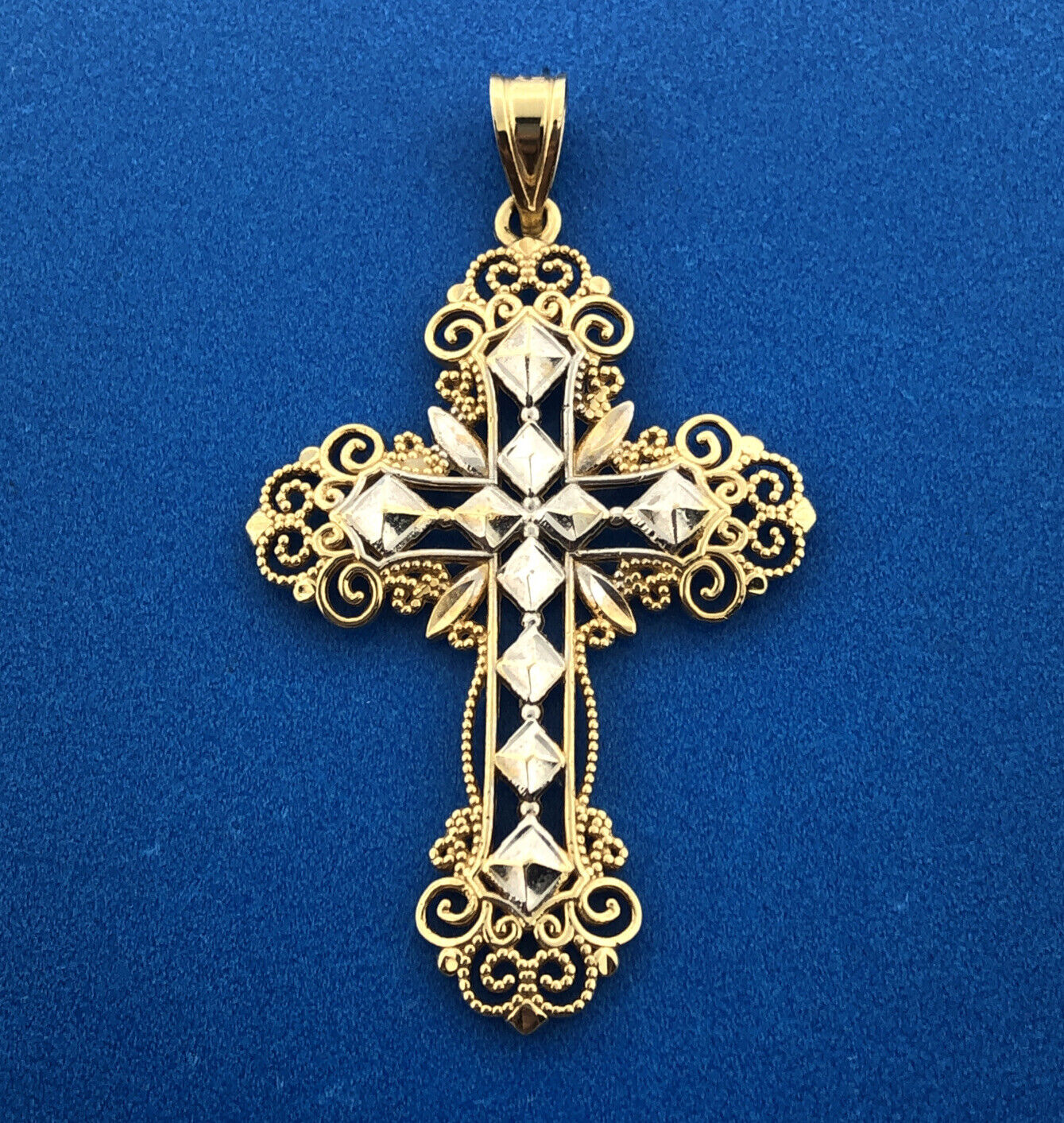 Gorgeous 14k Yellow Gold Openwork Filigree Religious Faith Cross Dangle Pendant