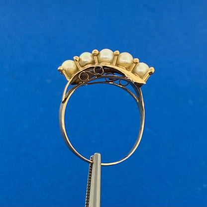 10K Yellow Gold Five Pearl Modernist Bypass Ring