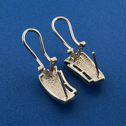 Stunning Sterling Silver 925 Fiery Opal CZ Modernistic Trapezoid Earrings