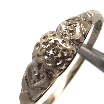 Art Deco 14K White Gold Diamond Solitaire Sweetheart Scroll Engagement Ring