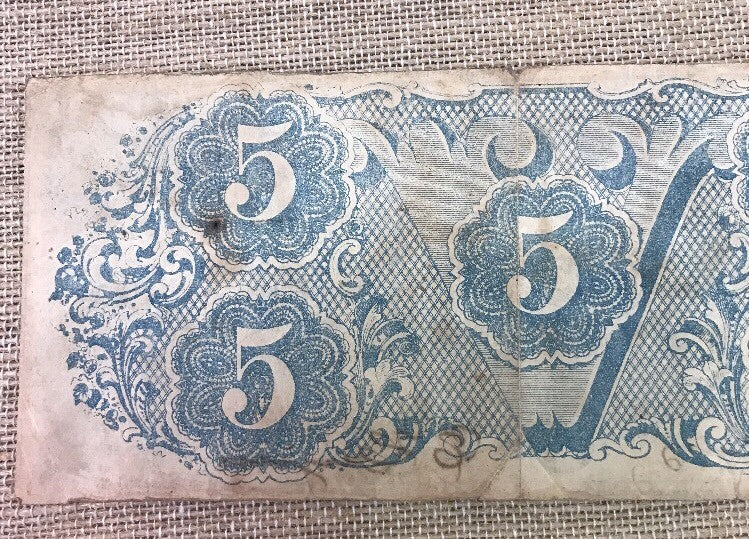 1863 $5 Confederate States of America April 6 Richmond Civil War Era Note T-60