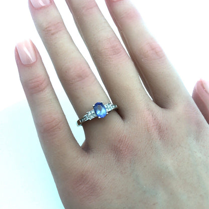 Retro 14K White Gold Tanzanite Diamond Engagement Anniversary Cocktail Ring