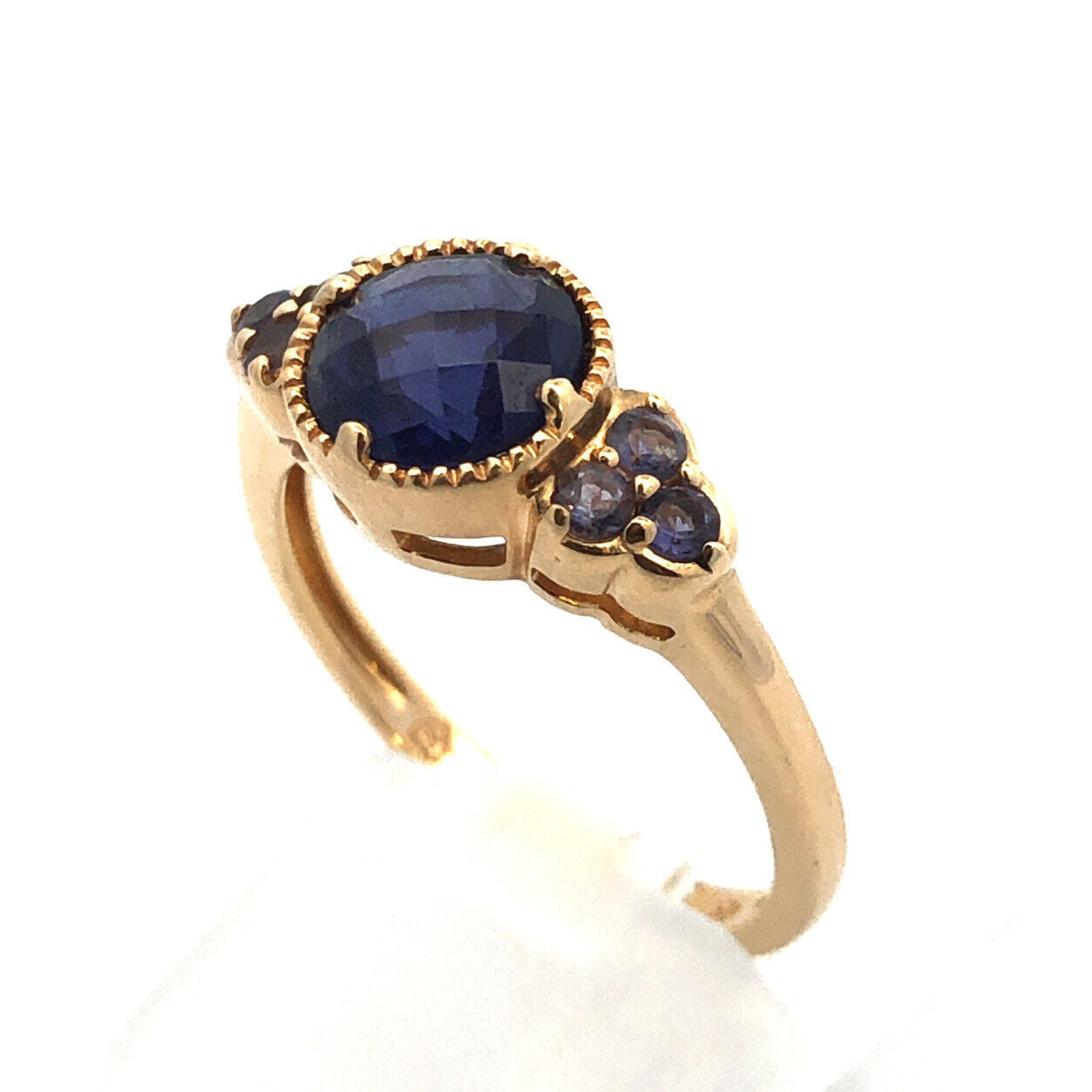 Designer 14K Yellow Gold Round Cushion Cut Tanzanite Ring