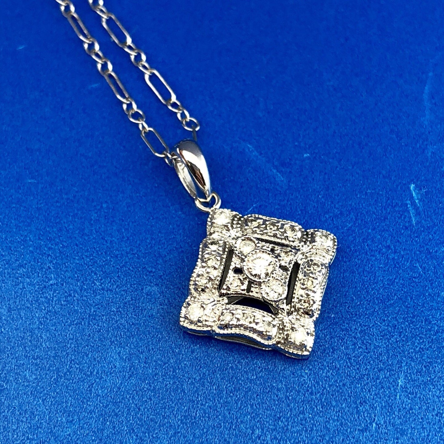 Designer 14K White Gold Diamond Filigree Eternity Wedding Anniversary Necklace