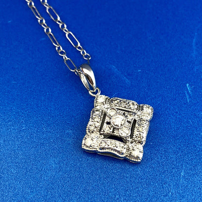 Designer 14K White Gold Diamond Filigree Eternity Wedding Anniversary Necklace