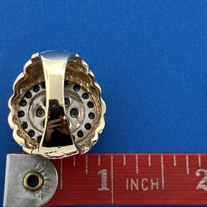 Gorgeous 10k Yellow Gold Round Cut Diamond Oval Cluster Statement Ring Size 10.5