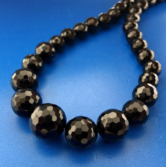 Classic Designer Sterling Silver 925 Graduated Black Faceted Jet Bead Necklace