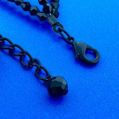 Mid Century Black Toned Carved Beaded Black Jet Woven Statement Necklace Bib
