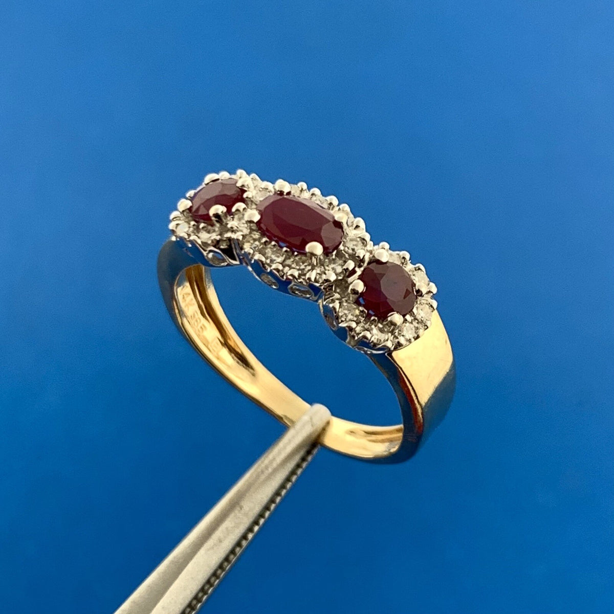 Designer 14k Yellow Gold Oval Round Cut Red Ruby Diamond Accent Ring Size 5