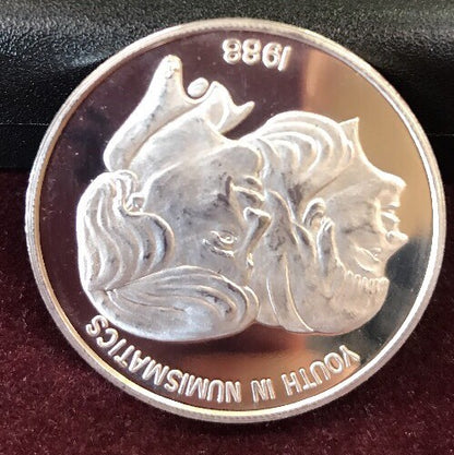 1988 Numismatic Association of Southern California 999 Silver Youth in Numis Rnd