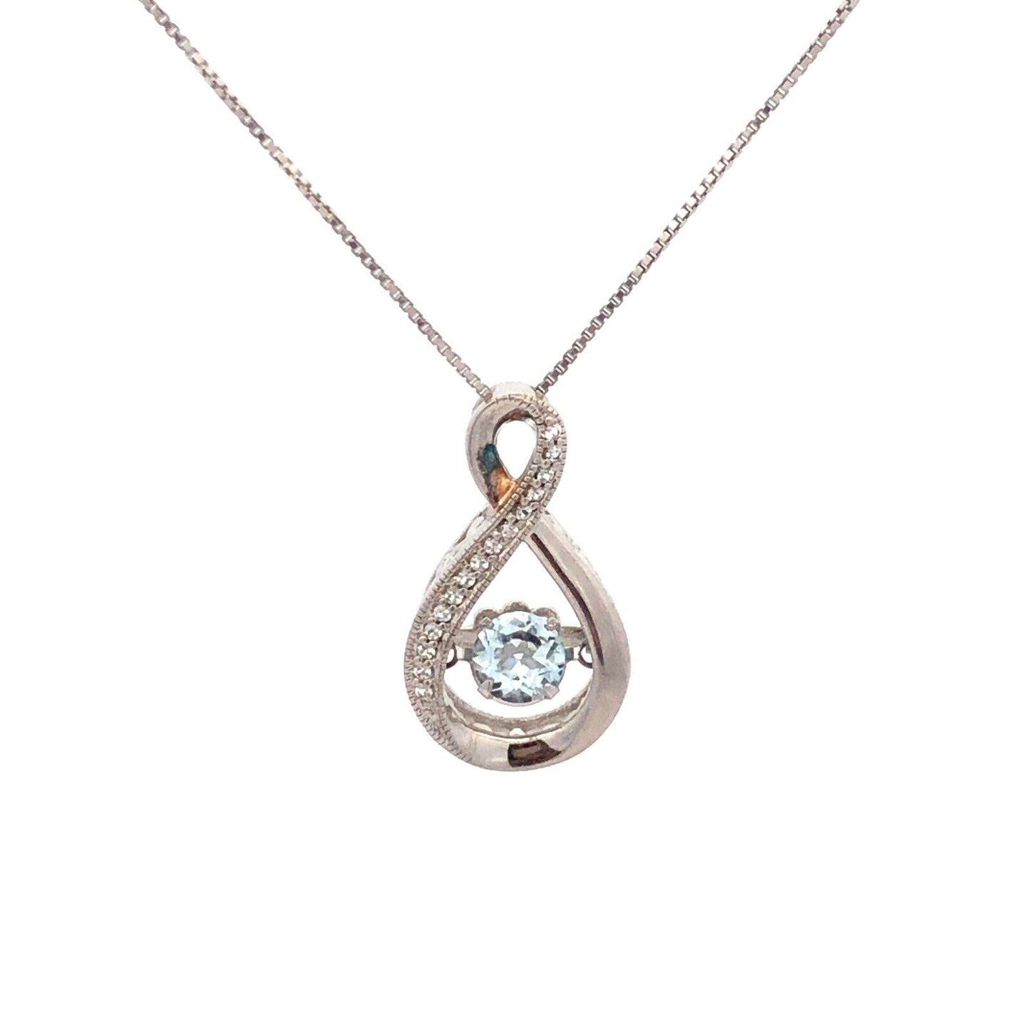 Designer 925 Sterling Silver Diamond and Blue Tourmaline Pendant Necklace