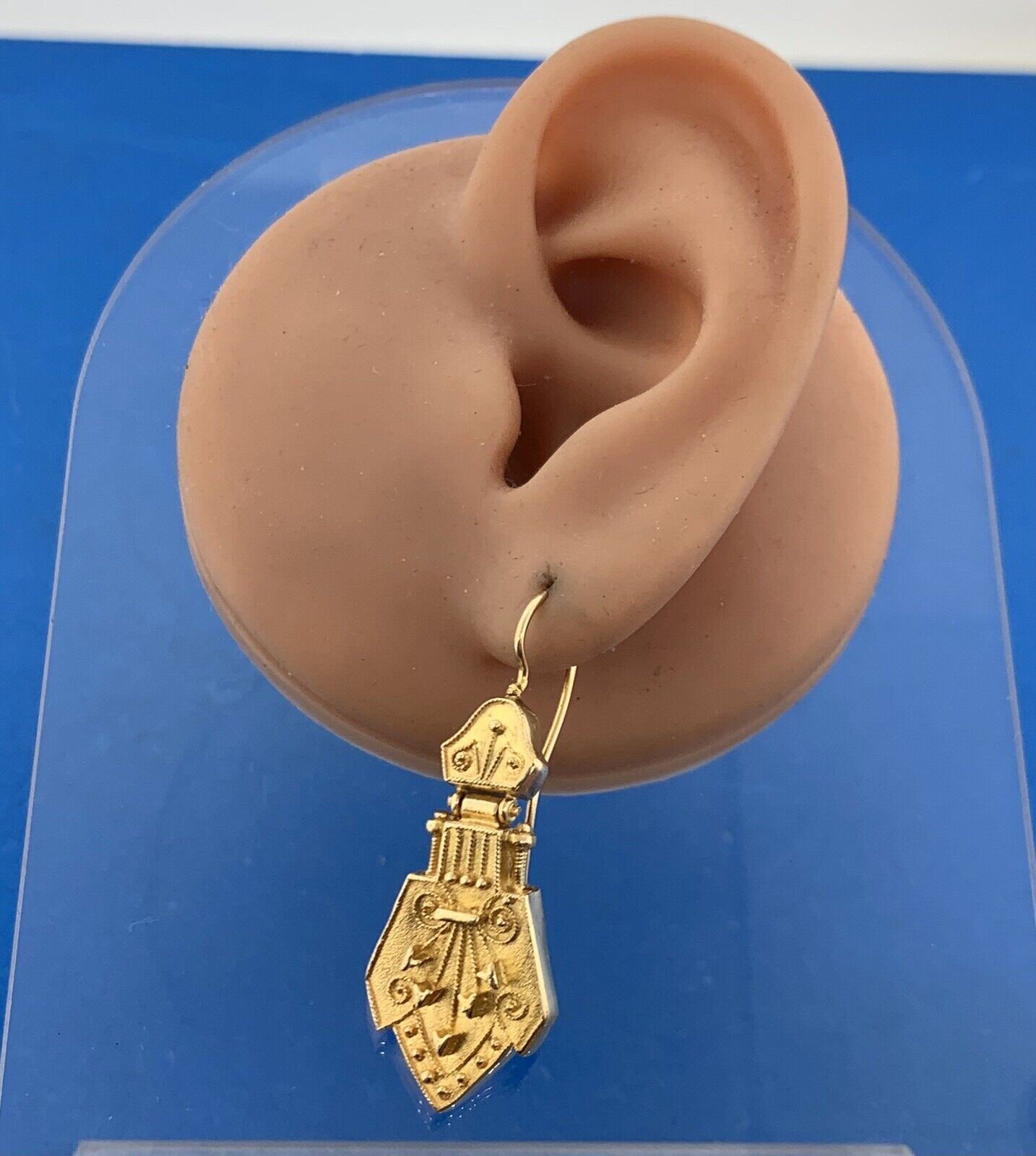 Estate 14K Yellow Gold Scroll And Heart Statement Door Knocker Dangle Earrings