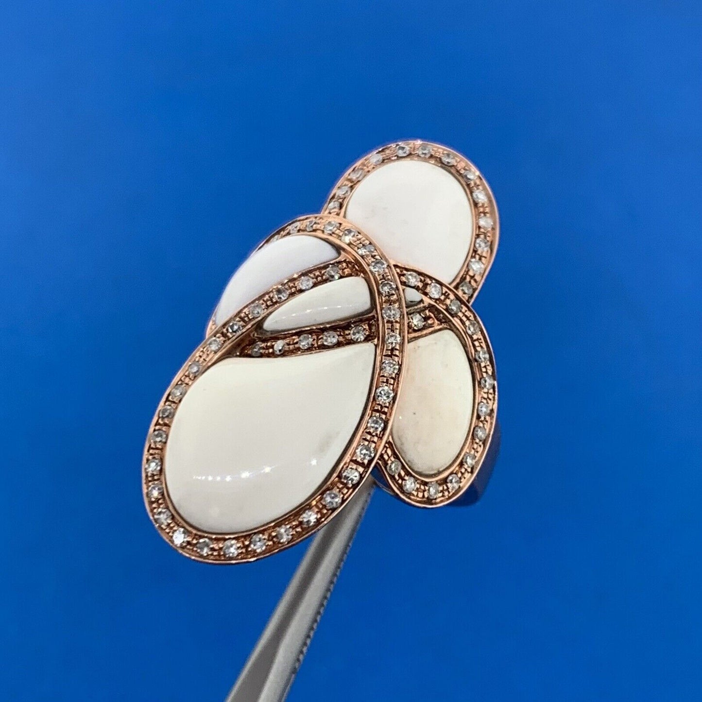 Designer CID 10K Rose Gold White Diamond Accented Modernist Finger Ring