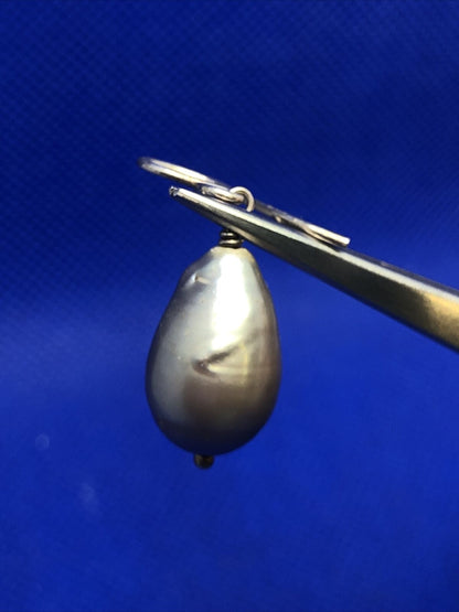 Designer 925 Sterling Silver Grey Teardrop Baroque Pearl Hook Dangle Earrings