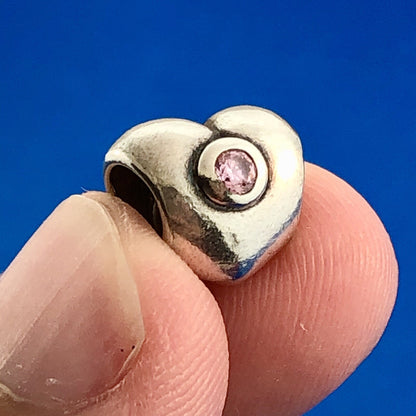 Authentic PANDORA 790134PCZ Sterling Silver Pink CZ Heart Retired Bead Charm