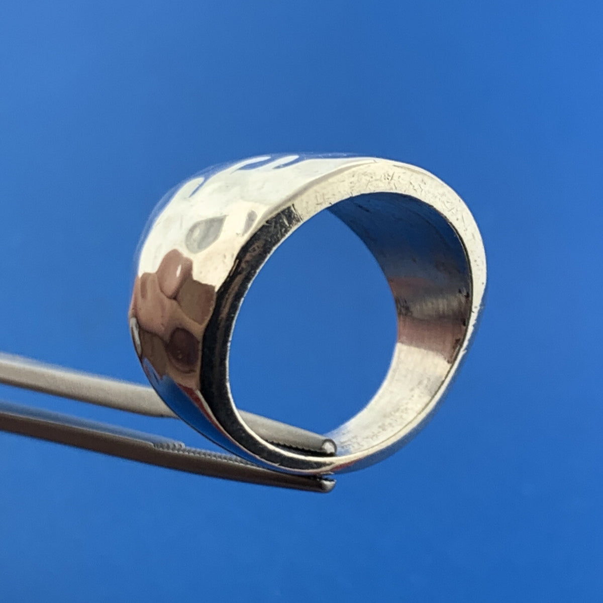 Modernist Mexico 925 Sterling Silver Hammered Statement Tapered Cigar Band Ring