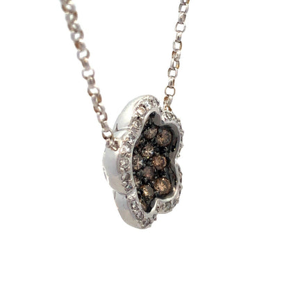 Designer 18K White Gold Champagne & White Diamond Flower Cluster Necklace
