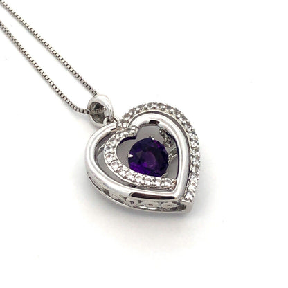Designer  925 Sterling Silver Round Amethyst White Topaz Heart Pendant Necklace