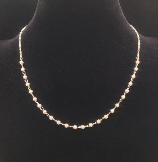 Designer Italy 925 Sterling Silver Bead Ball Station Figaro Link Chain Necklace