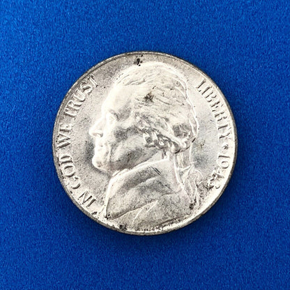 1943 P Jefferson WarTime Nickel 5c BU Uncirculated Mint State 35% Silver US Coin