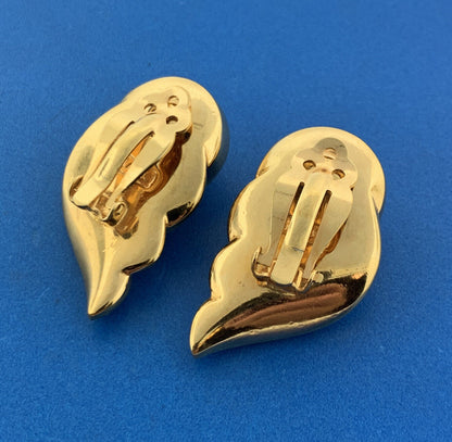 1970's Swarovski SAL Gold Tone Crystal Faux Mabe Pearl Statement Clip Earrings