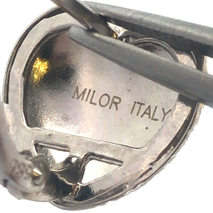 Designer Milor Italy 14K White Gold Textured Heart Stud Earrings