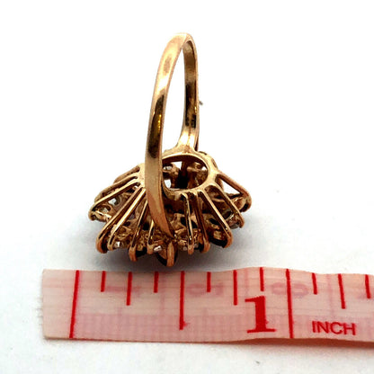 14K Yellow Gold Marquise Ruby Diamond Cluster Waterfall Ring