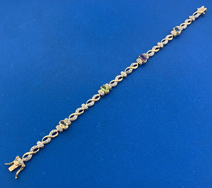 Vermeil 925 Sterling Silver Citrine Amethyst Peridot Blue Topaz Tennis Bracelet