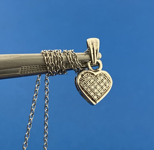 Designer Italy 925 Sterling Silver Pave Diamond Petite Heart Pendant Necklace