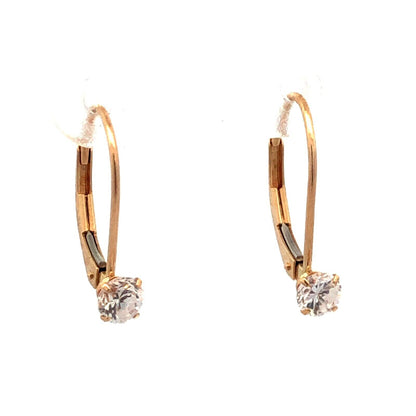 14K Yellow Gold Round Cubic Zirconia CZ Leverback Hook Earrings