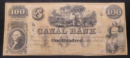 1800s $100 Canal Bank, New Orleans, Louisiana Obsolete Currency Paper Bank Note